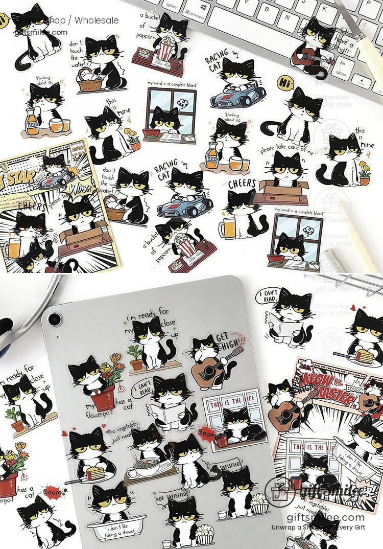 Matte Vinyl Waterproof Die-Cut Comic Cat Sticker Pack | KS-SA-4328