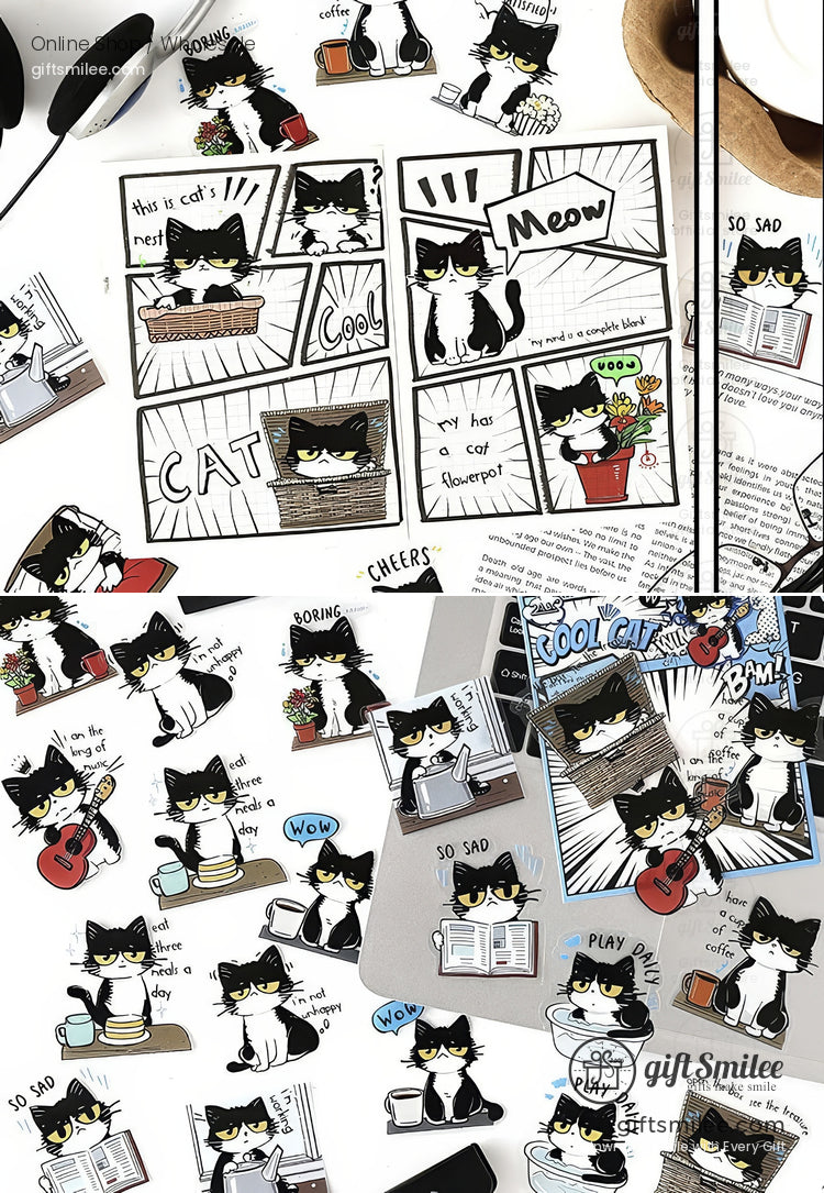 Matte Vinyl Waterproof Die-Cut Comic Cat Sticker Pack | KS-SA-4328