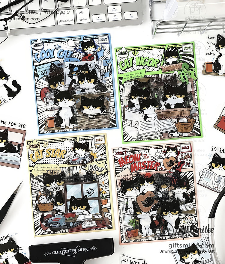 Matte Vinyl Waterproof Die-Cut Comic Cat Sticker Pack | KS-SA-4328