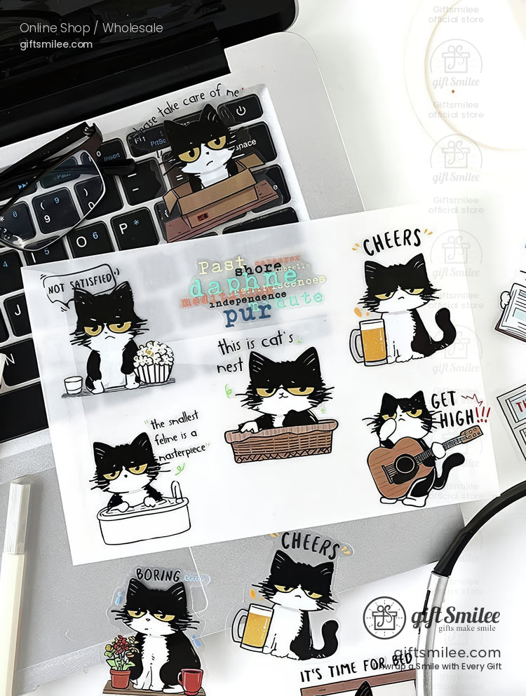 Matte Vinyl Waterproof Die-Cut Comic Cat Sticker Pack | KS-SA-4328