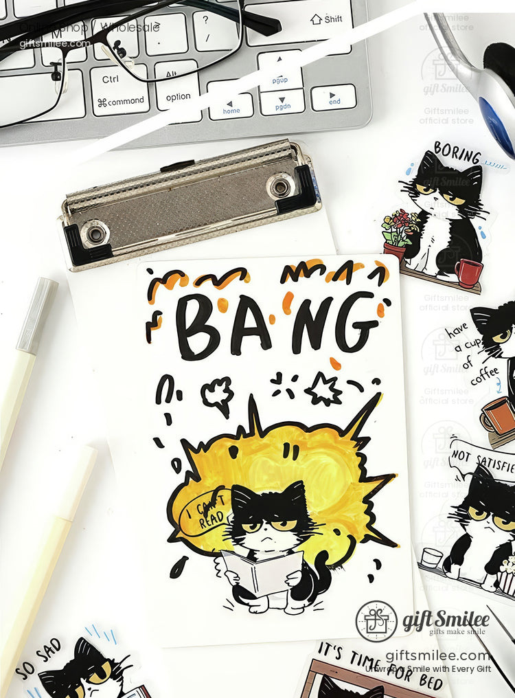 Matte Vinyl Waterproof Die-Cut Comic Cat Sticker Pack | KS-SA-4328