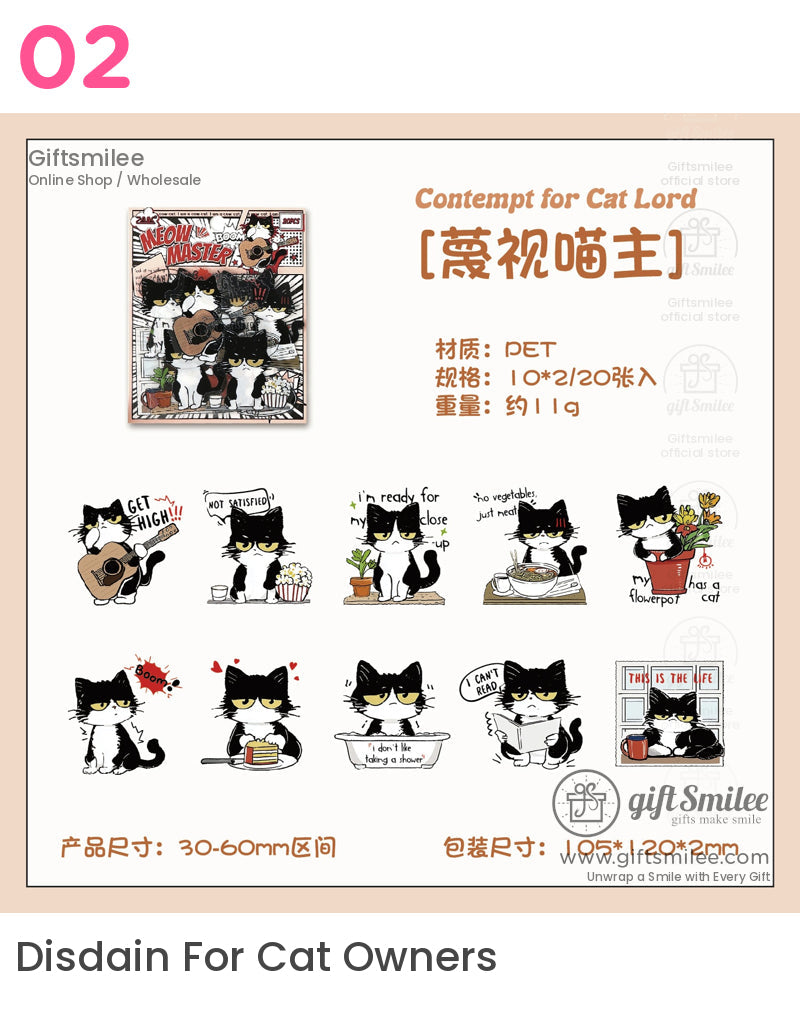 Matte Vinyl Waterproof Die-Cut Comic Cat Sticker Pack | KS-SA-4328