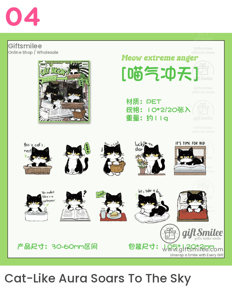 Matte Vinyl Waterproof Die-Cut Comic Cat Sticker Pack | KS-SA-4328