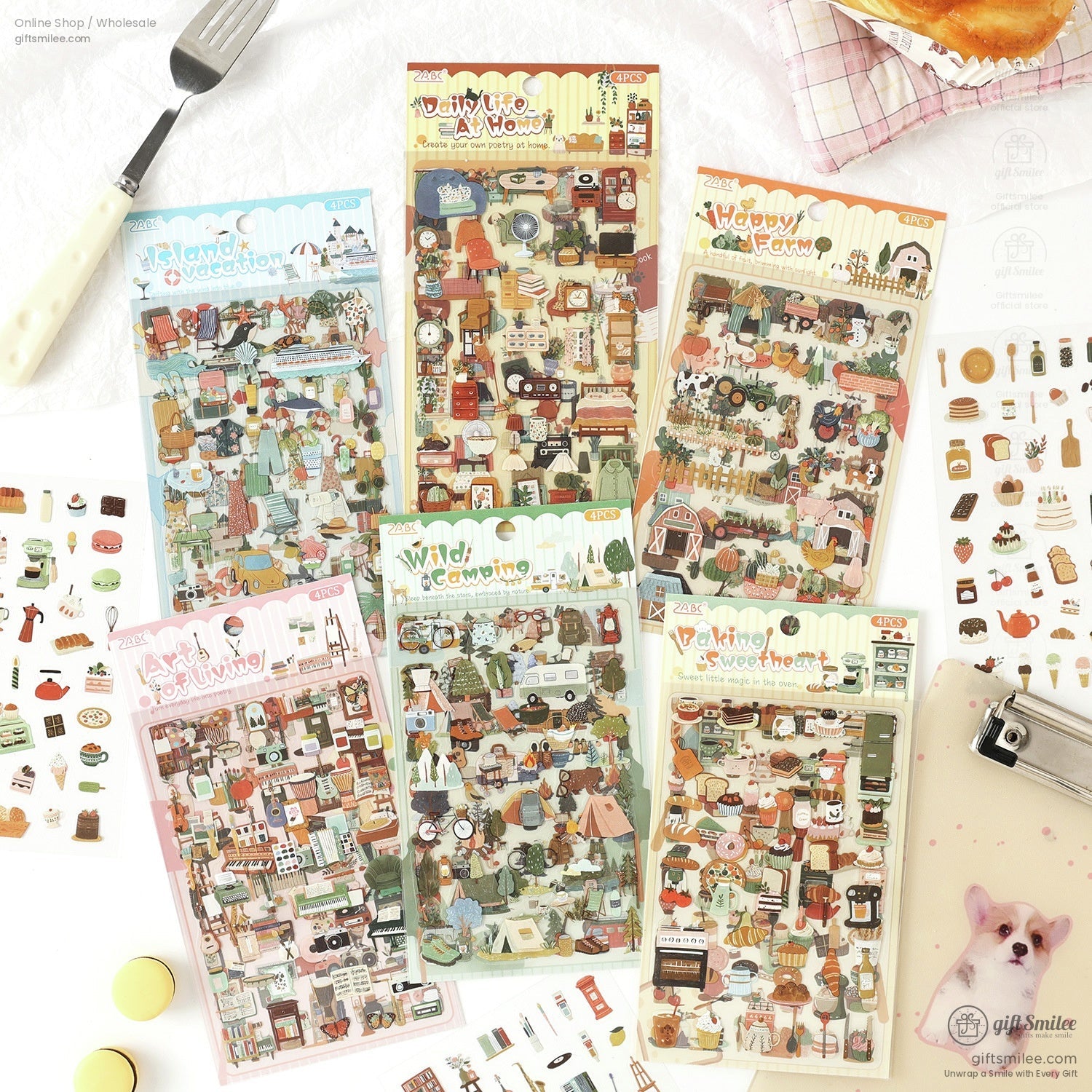 Matte Pet Washi-Look 4-Sheet Die-Cut Mini Illustrations Sticker Pack | KS-SA-4329