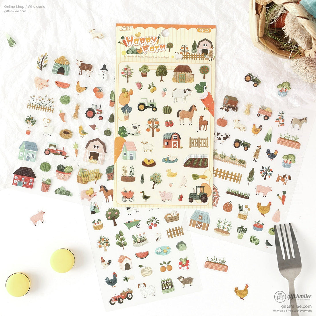 Matte Pet Washi-Look 4-Sheet Die-Cut Mini Illustrations Sticker Pack | KS-SA-4329