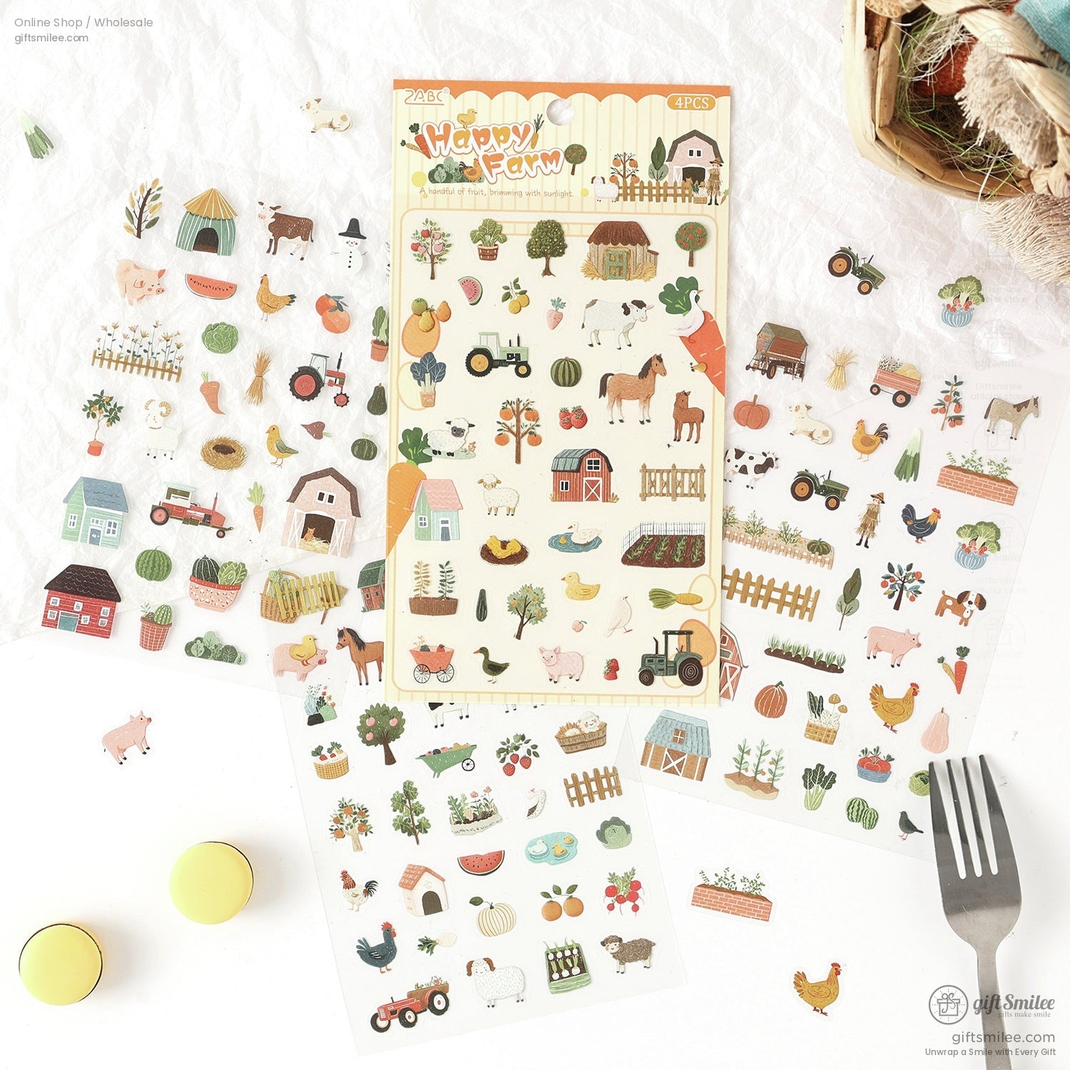 Matte Pet Washi-Look 4-Sheet Die-Cut Mini Illustrations Sticker Pack | KS-SA-4329