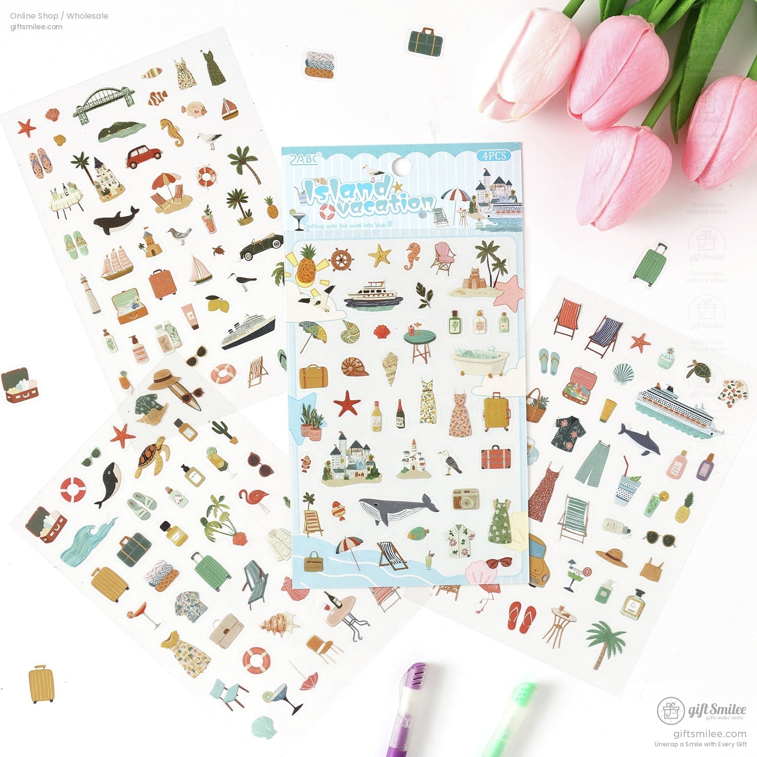 Matte Pet Washi-Look 4-Sheet Die-Cut Mini Illustrations Sticker Pack | KS-SA-4329
