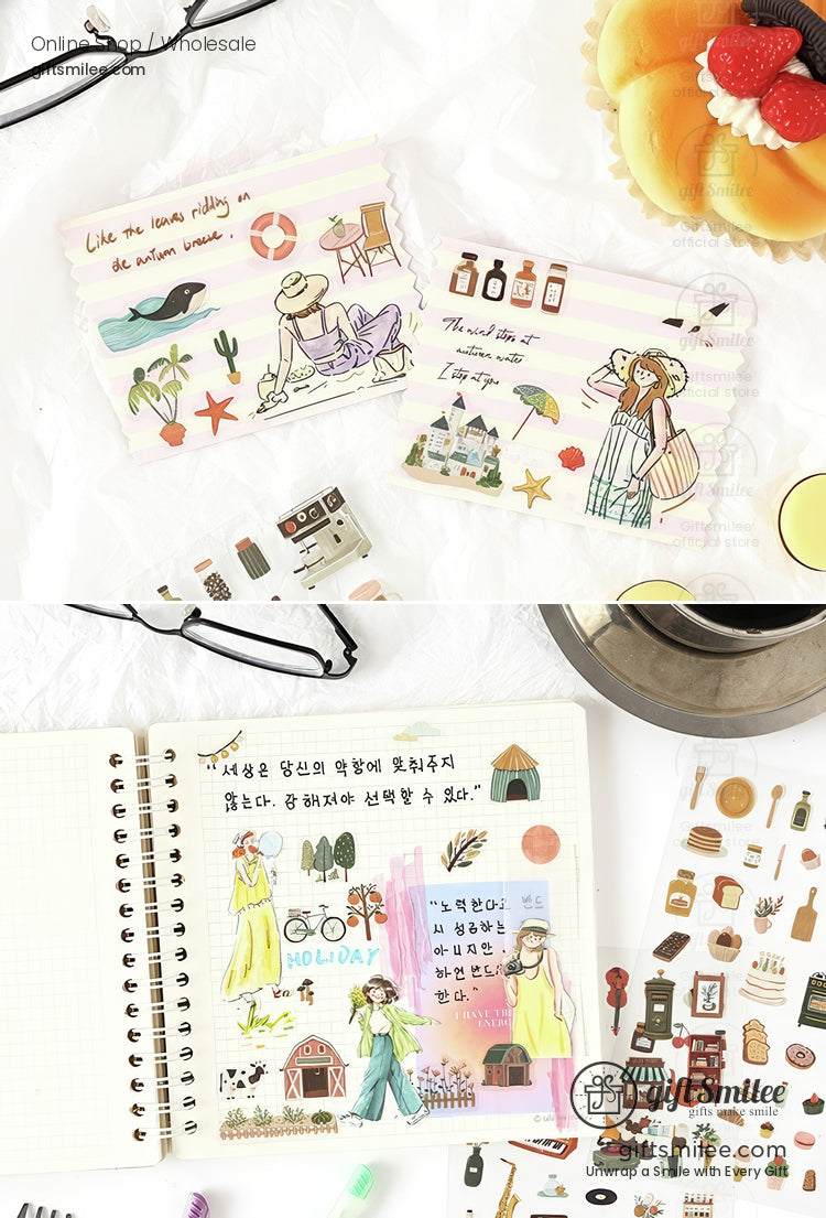 Matte Pet Washi-Look 4-Sheet Die-Cut Mini Illustrations Sticker Pack | KS-SA-4329