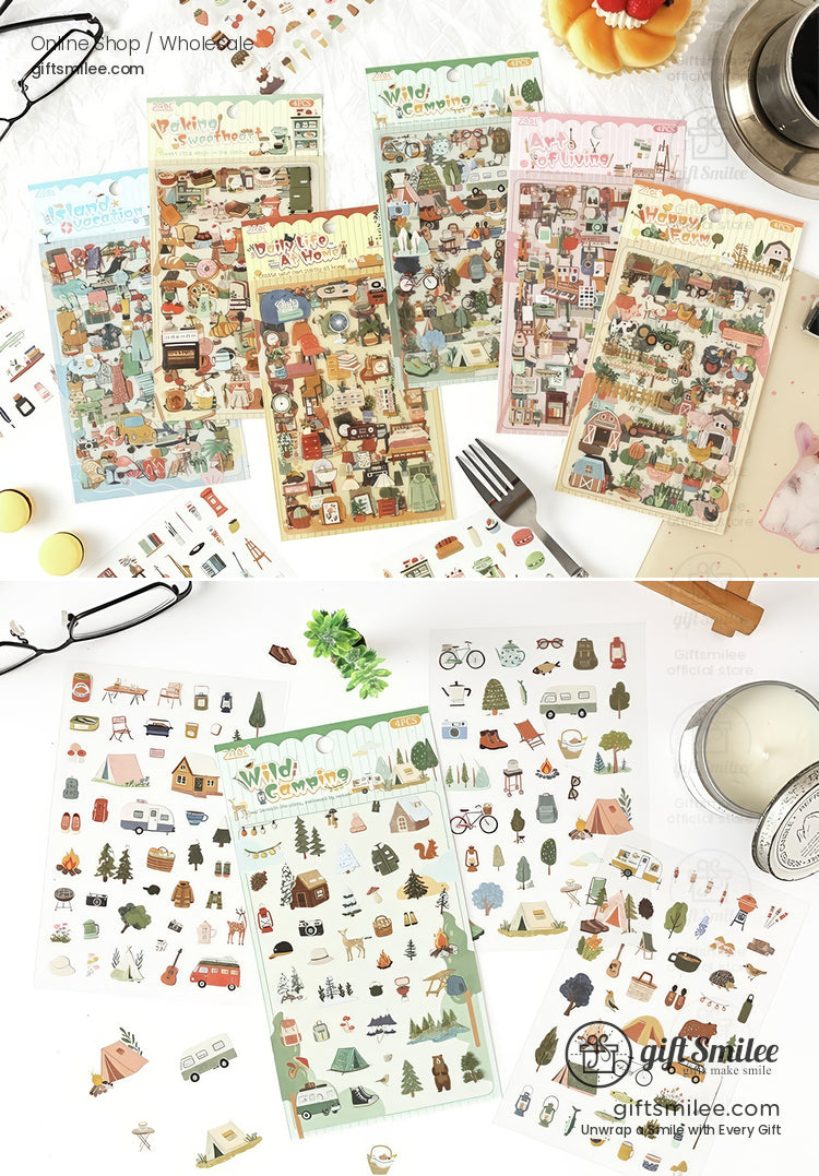 Matte Pet Washi-Look 4-Sheet Die-Cut Mini Illustrations Sticker Pack | KS-SA-4329