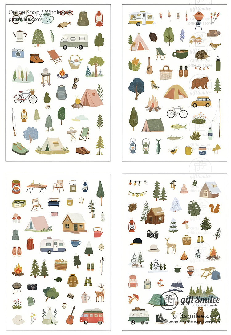 Matte Pet Washi-Look 4-Sheet Die-Cut Mini Illustrations Sticker Pack | KS-SA-4329