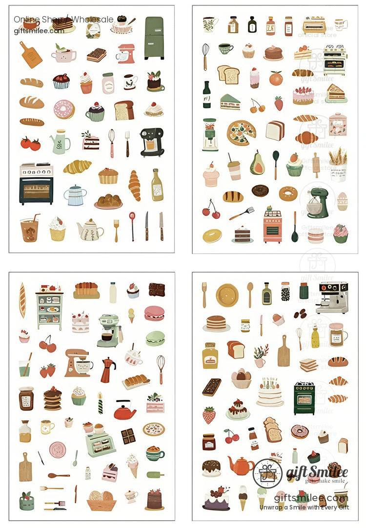 Matte Pet Washi-Look 4-Sheet Die-Cut Mini Illustrations Sticker Pack | KS-SA-4329