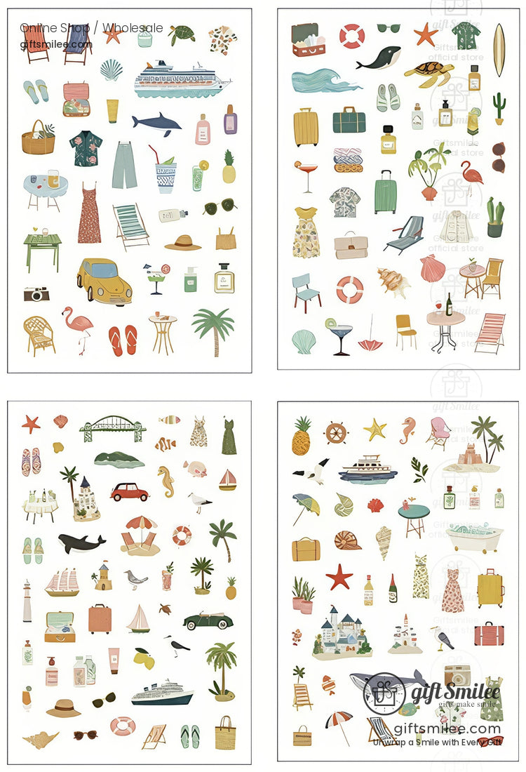 Matte Pet Washi-Look 4-Sheet Die-Cut Mini Illustrations Sticker Pack | KS-SA-4329