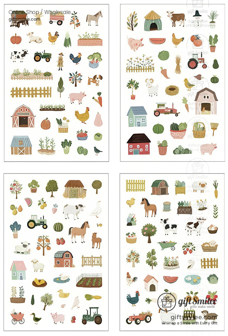 Matte Pet Washi-Look 4-Sheet Die-Cut Mini Illustrations Sticker Pack | KS-SA-4329
