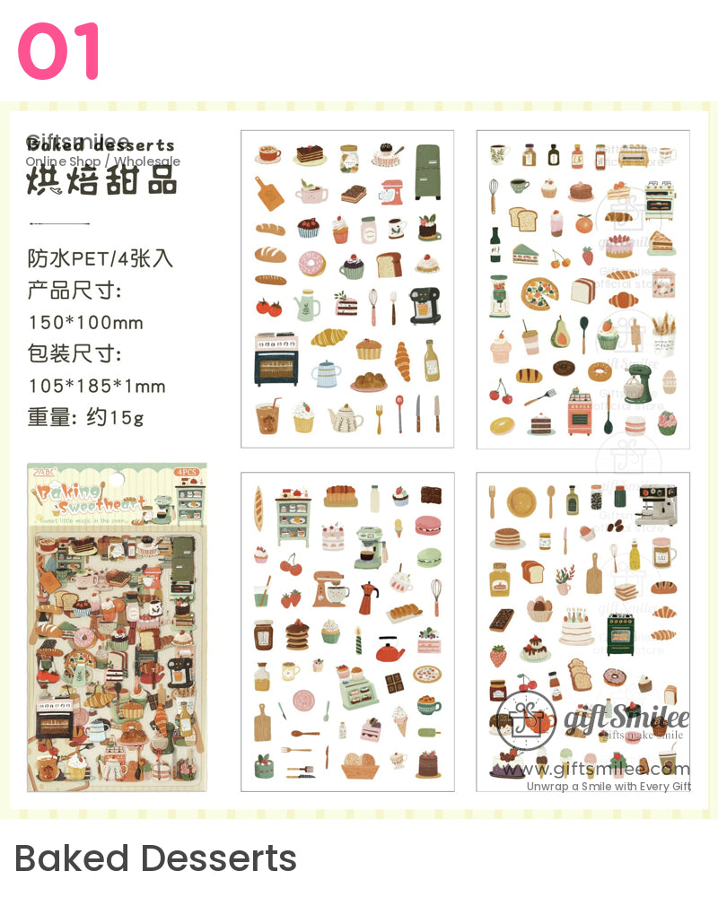 Matte Pet Washi-Look 4-Sheet Die-Cut Mini Illustrations Sticker Pack | KS-SA-4329