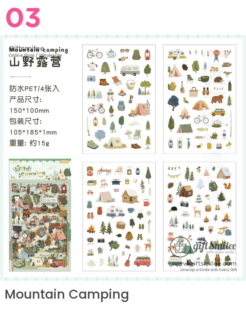 Matte Pet Washi-Look 4-Sheet Die-Cut Mini Illustrations Sticker Pack | KS-SA-4329