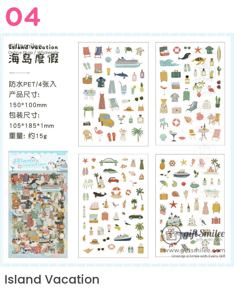 Matte Pet Washi-Look 4-Sheet Die-Cut Mini Illustrations Sticker Pack | KS-SA-4329