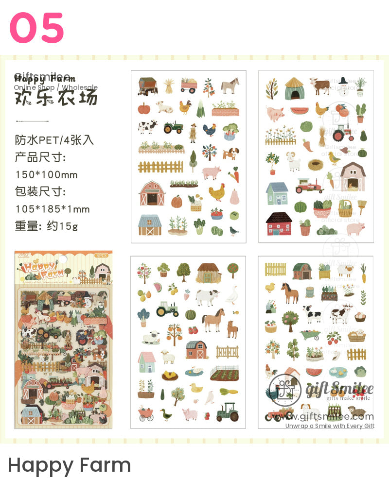 Matte Pet Washi-Look 4-Sheet Die-Cut Mini Illustrations Sticker Pack | KS-SA-4329