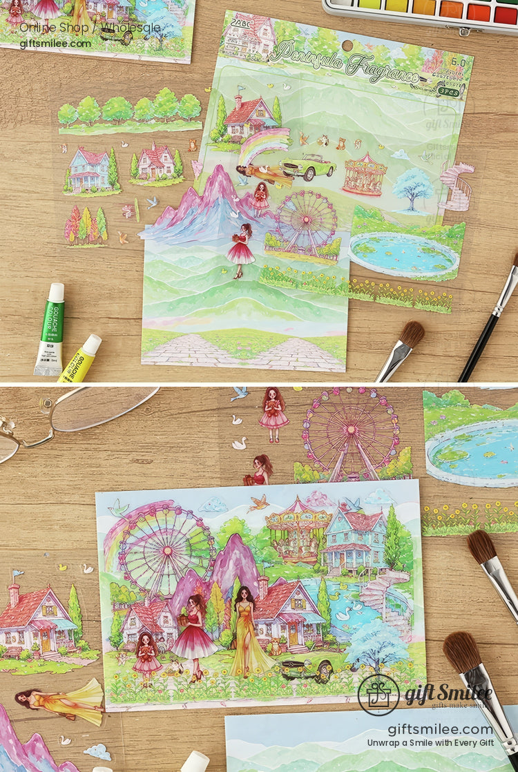 Matte Pet Overlay Die‑Cut Layerable Scenes 3D Scene Stickers | KS-SA-4330