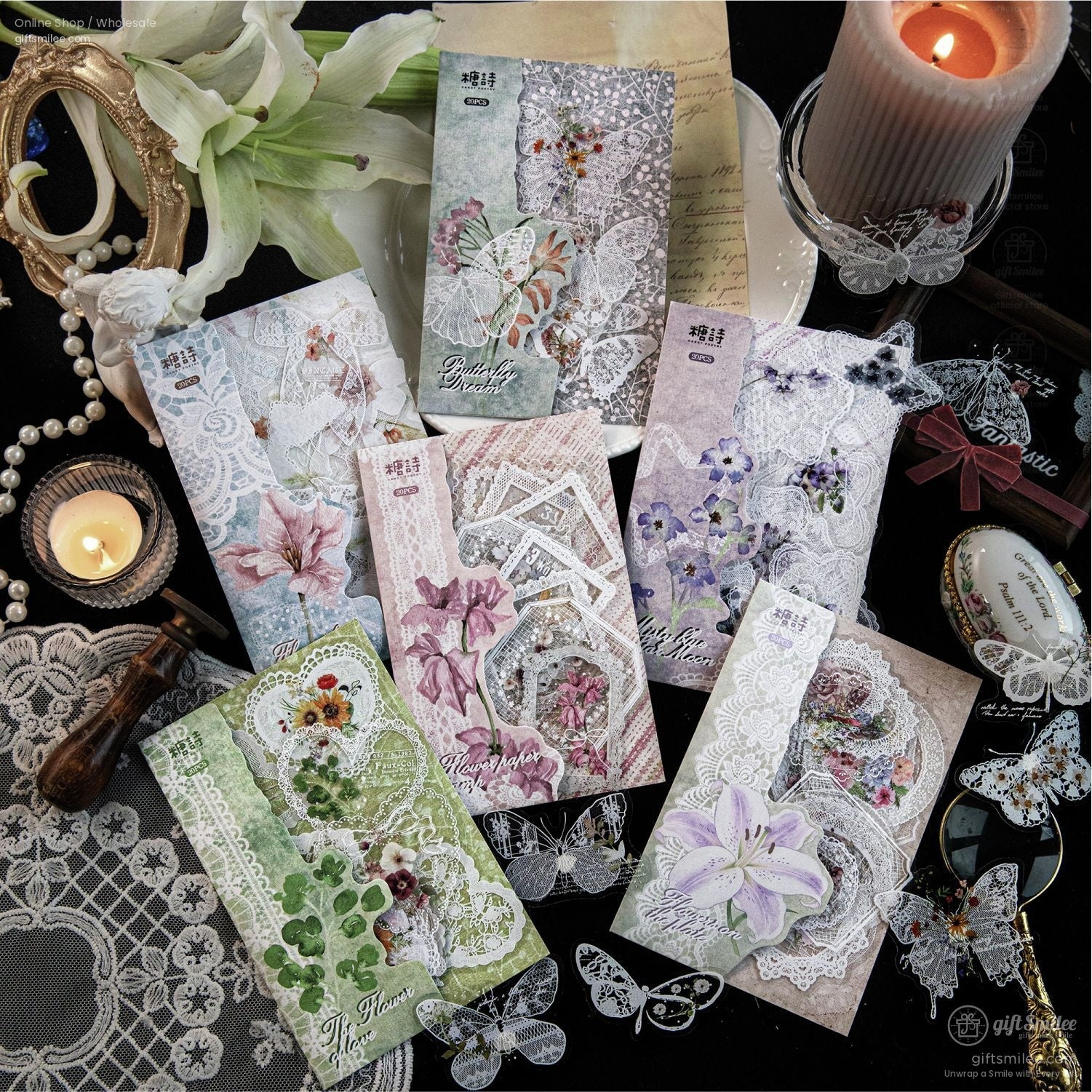 Pet White-Ink Lace Floral Transparent Decorative Stickers | KS-SA-4332