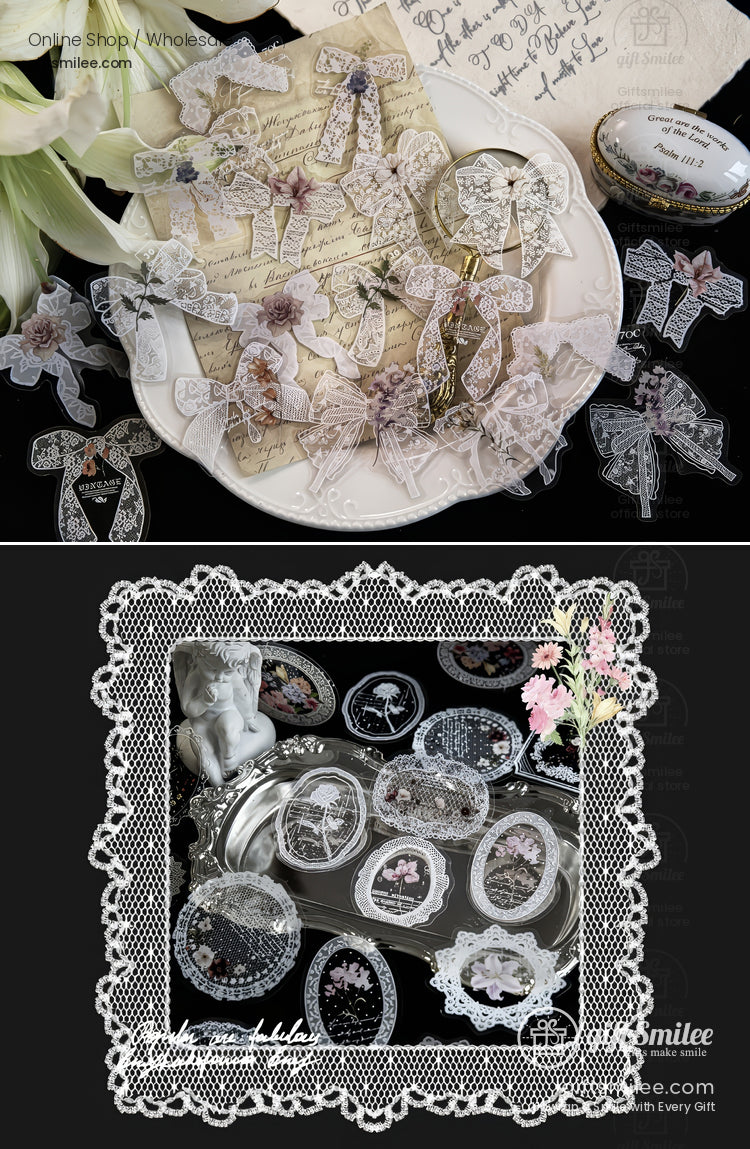 Pet White-Ink Lace Floral Transparent Decorative Stickers | KS-SA-4332