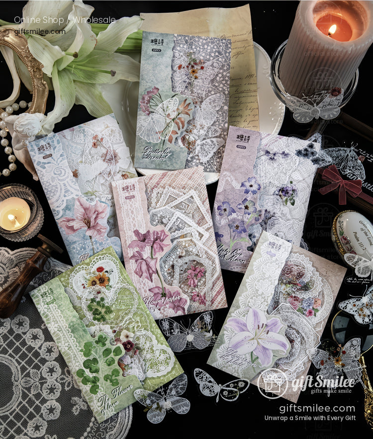 Pet White-Ink Lace Floral Transparent Decorative Stickers | KS-SA-4332