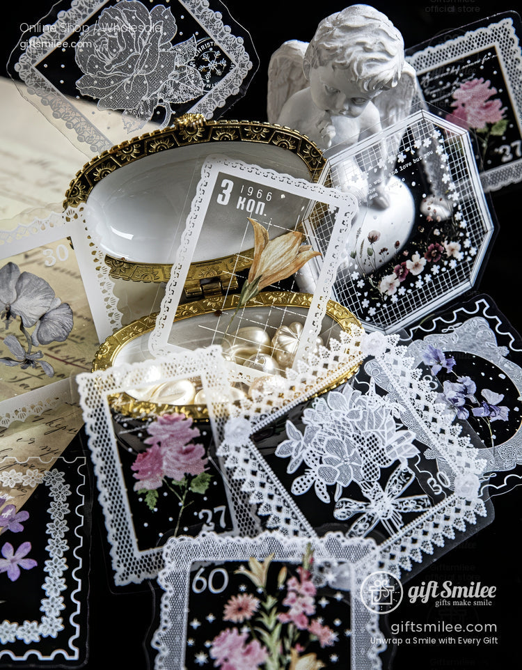 Pet White-Ink Lace Floral Transparent Decorative Stickers | KS-SA-4332