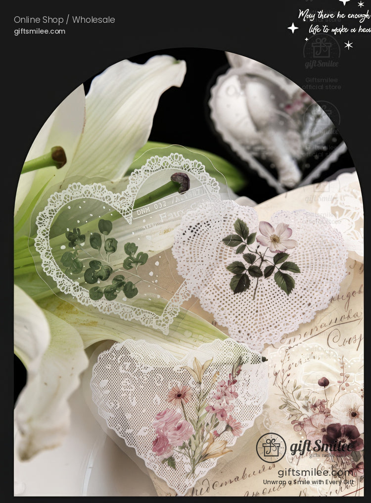 Pet White-Ink Lace Floral Transparent Decorative Stickers | KS-SA-4332