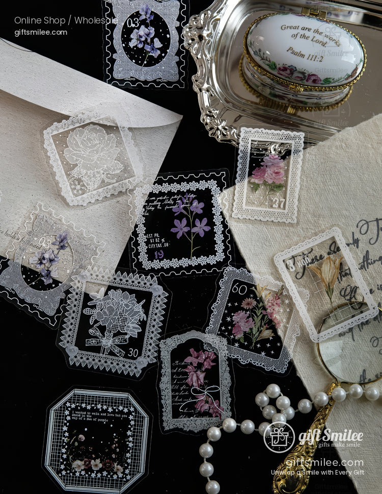 Pet White-Ink Lace Floral Transparent Decorative Stickers | KS-SA-4332