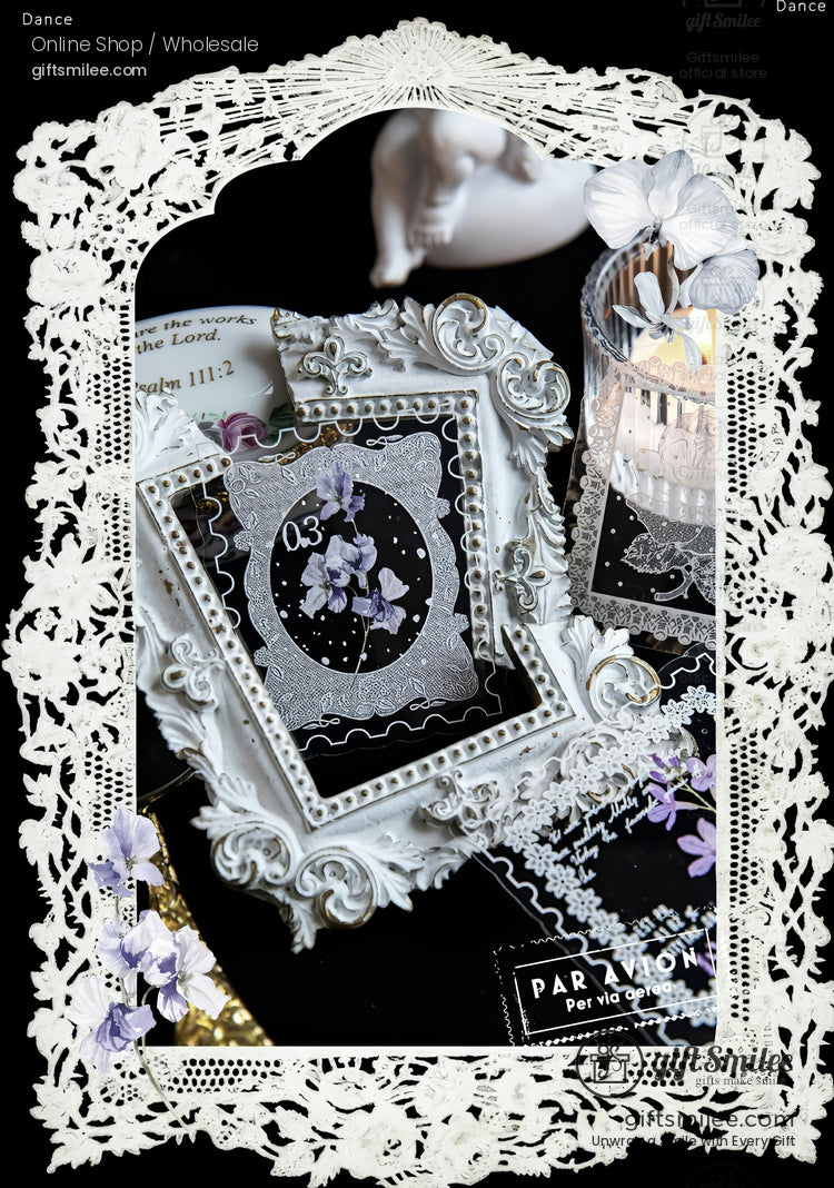 Pet White-Ink Lace Floral Transparent Decorative Stickers | KS-SA-4332