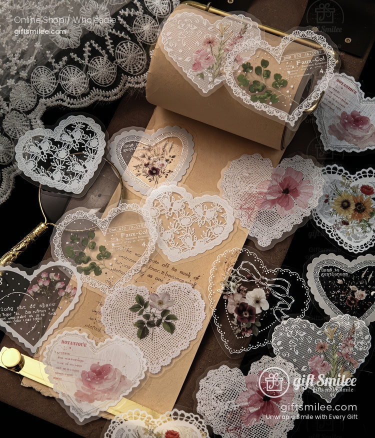 Pet White-Ink Lace Floral Transparent Decorative Stickers | KS-SA-4332