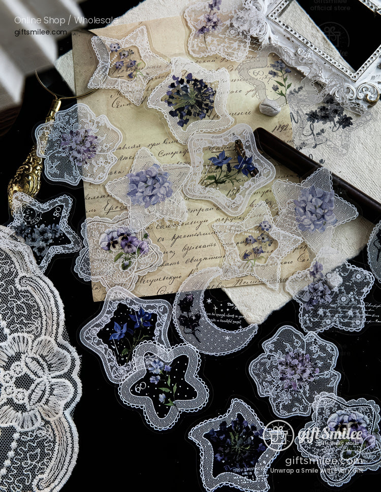 Pet White-Ink Lace Floral Transparent Decorative Stickers | KS-SA-4332