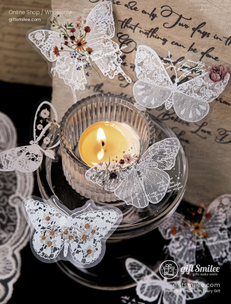 Pet White-Ink Lace Floral Transparent Decorative Stickers | KS-SA-4332