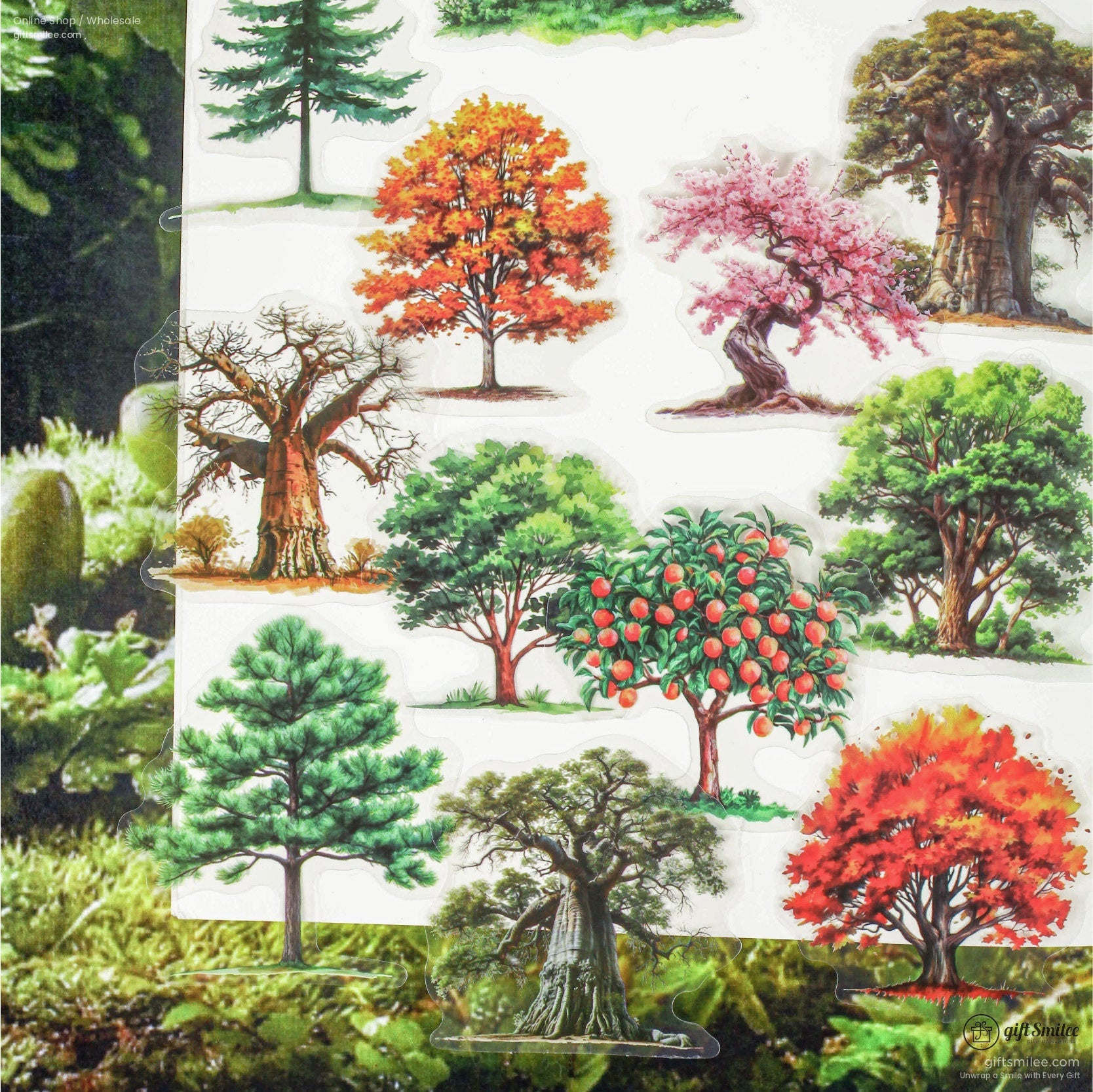 Matte Pet Die-Cut Transparent Tree Illustrations Decorative Stickers | KS-SA-4333