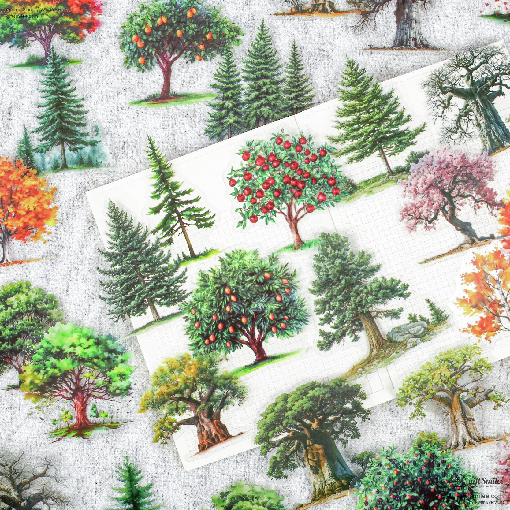 Matte Pet Die-Cut Transparent Tree Illustrations Decorative Stickers | KS-SA-4333