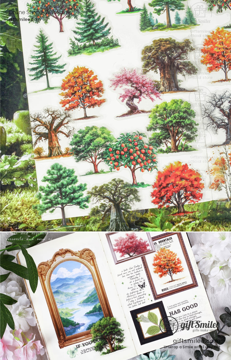 Matte Pet Die-Cut Transparent Tree Illustrations Decorative Stickers | KS-SA-4333