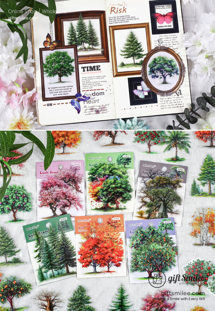 Matte Pet Die-Cut Transparent Tree Illustrations Decorative Stickers | KS-SA-4333