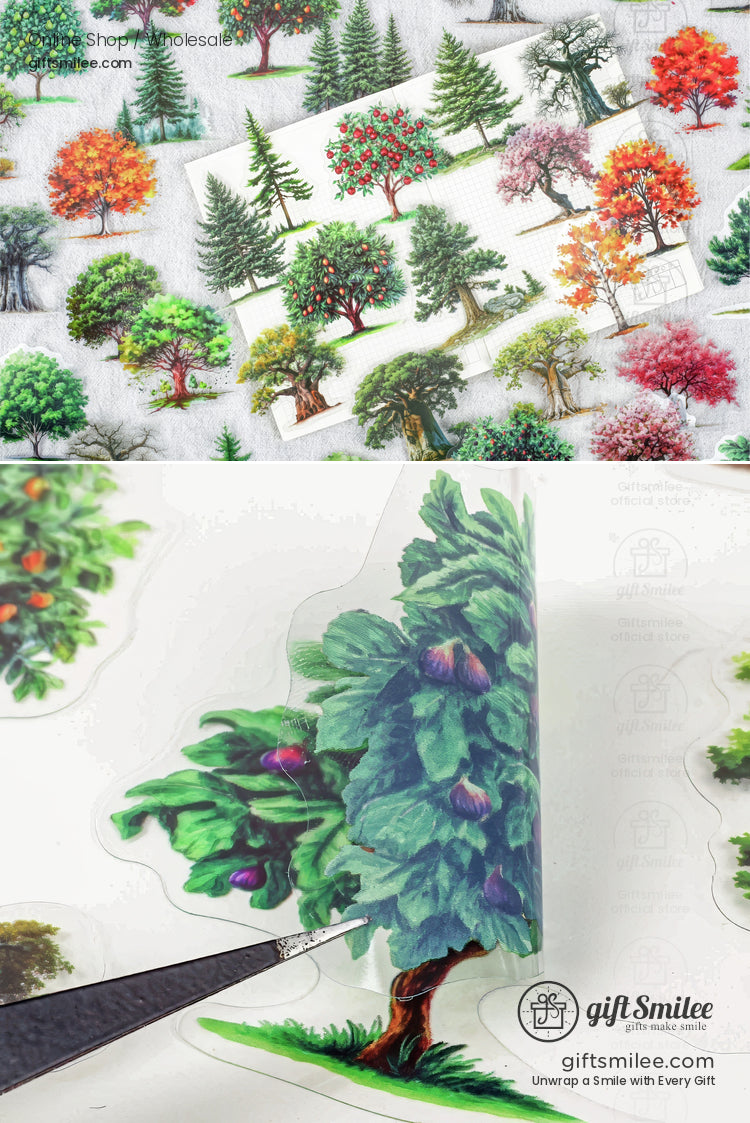 Matte Pet Die-Cut Transparent Tree Illustrations Decorative Stickers | KS-SA-4333