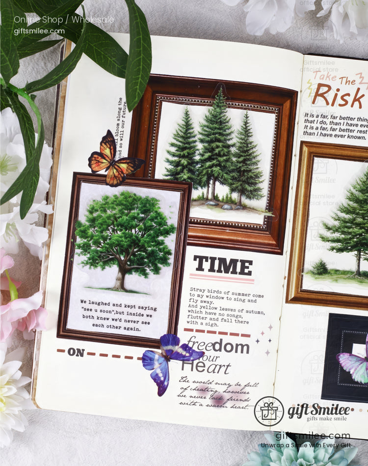 Matte Pet Die-Cut Transparent Tree Illustrations Decorative Stickers | KS-SA-4333