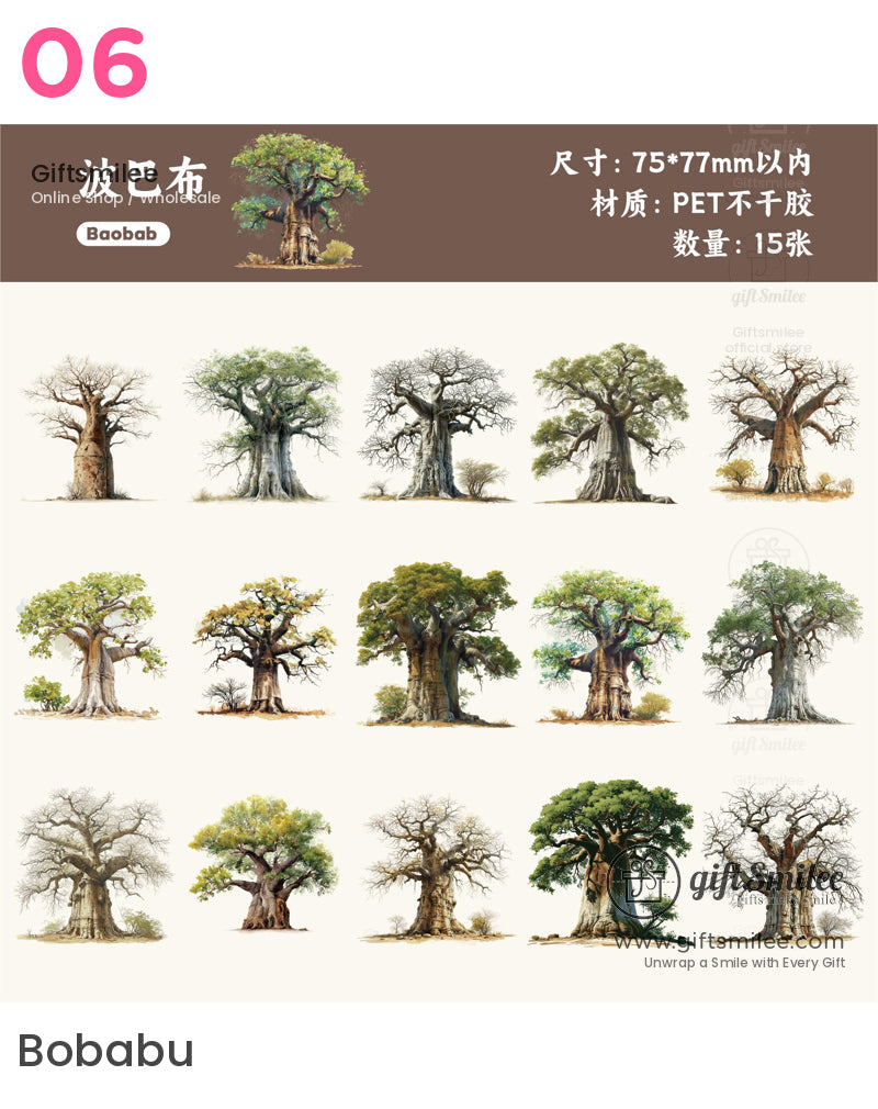 Matte Pet Die-Cut Transparent Tree Illustrations Decorative Stickers | KS-SA-4333