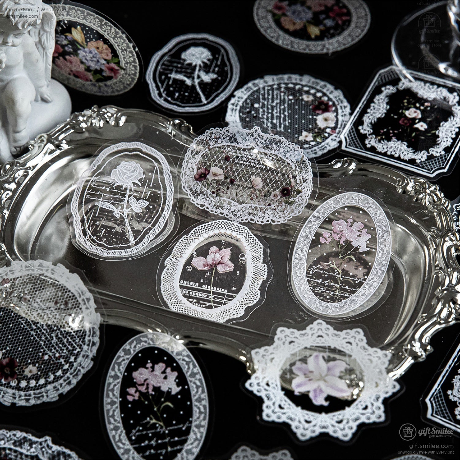 Pet Transparent Lace Overlay Floral Decorative Stickers | KS-SA-4334