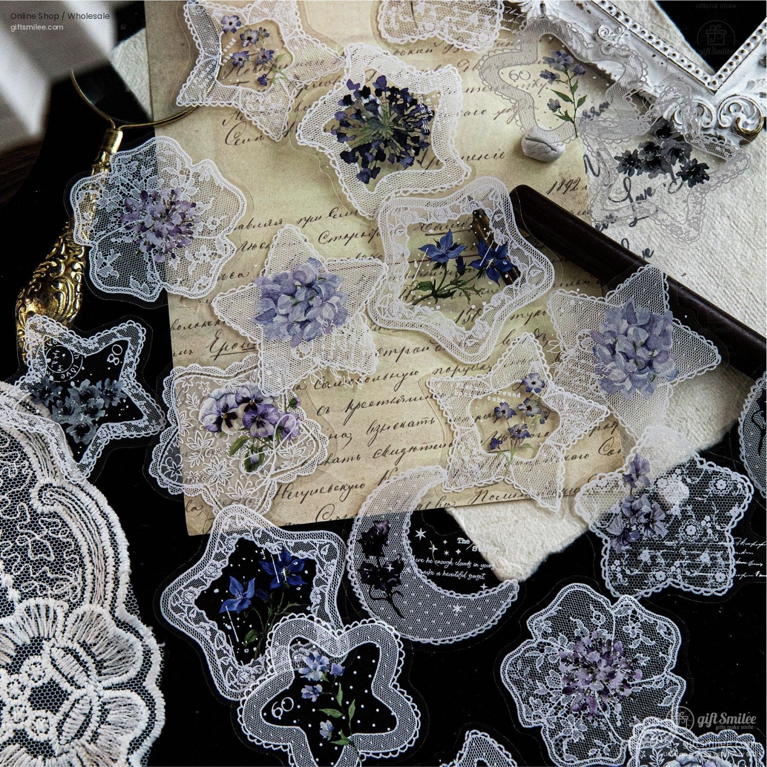 Pet Transparent Lace Overlay Floral Decorative Stickers | KS-SA-4334