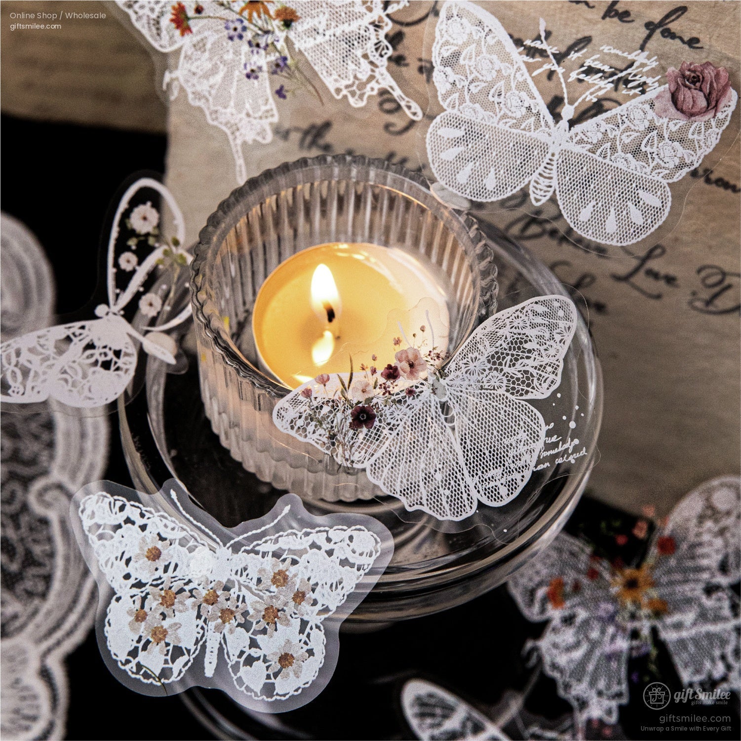 Pet Transparent Lace Overlay Floral Decorative Stickers | KS-SA-4334