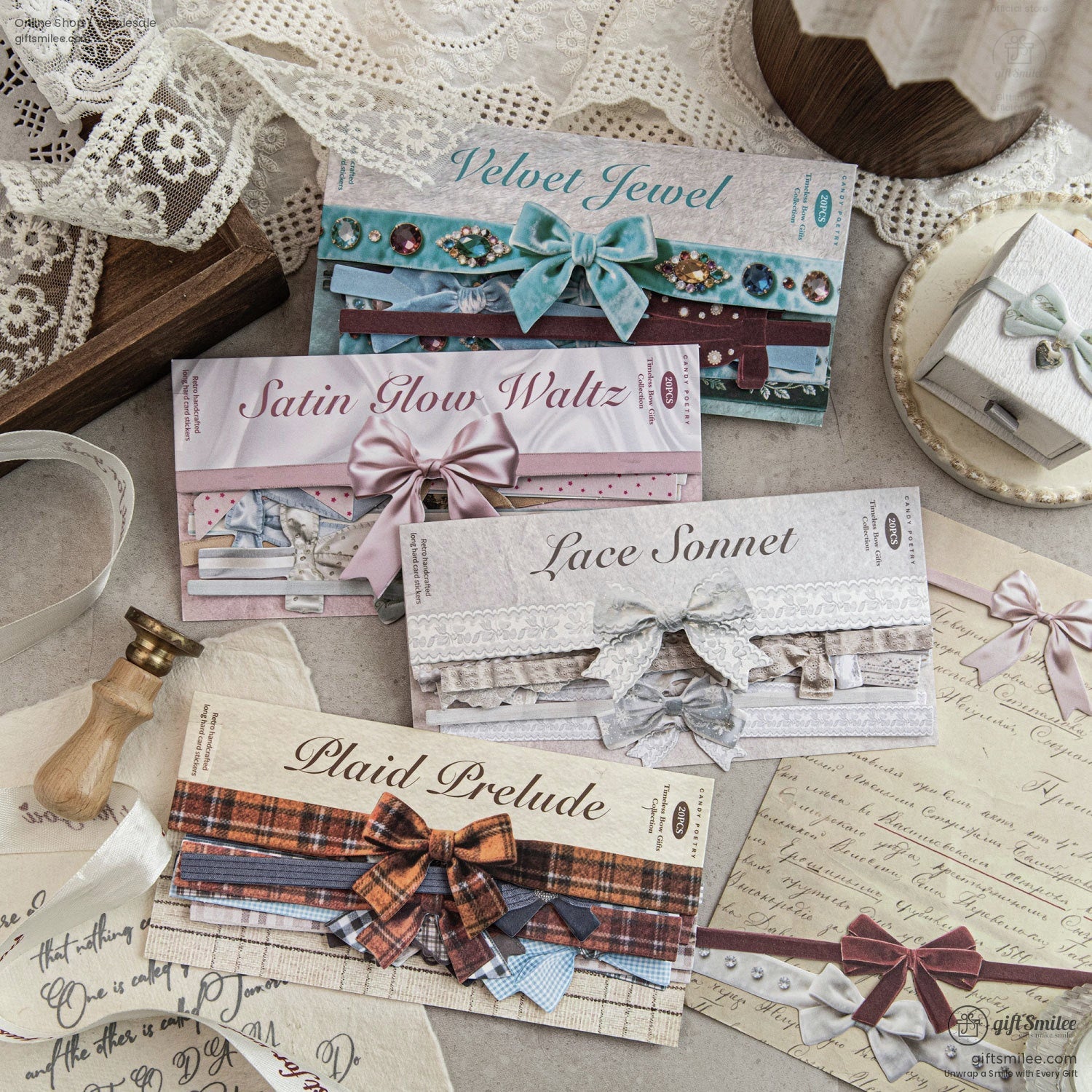 Textured Ribbon Bow Die‑Cut Decorative Sticker Set | KS-SA-4335