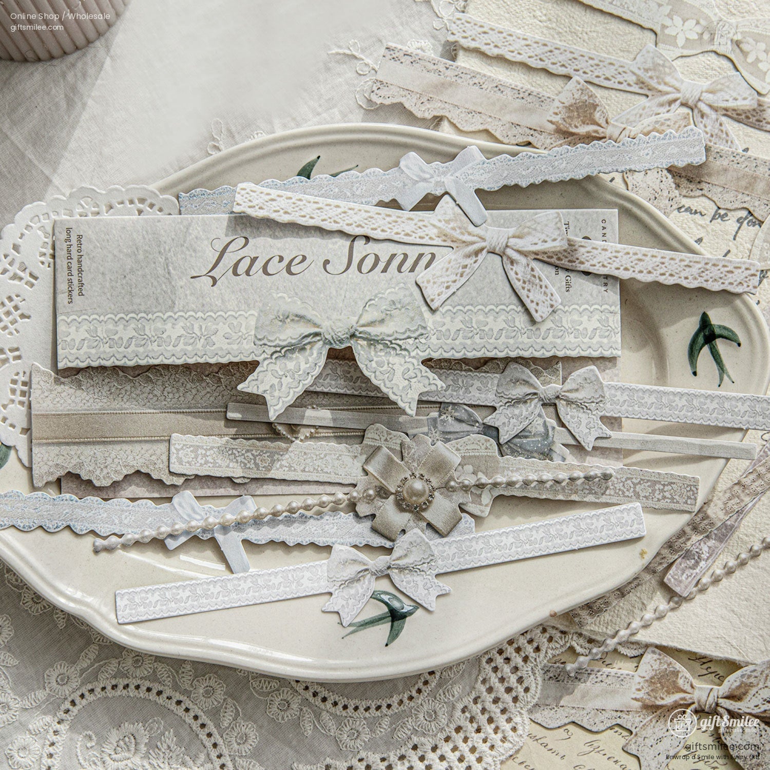 Textured Ribbon Bow Die‑Cut Decorative Sticker Set | KS-SA-4335