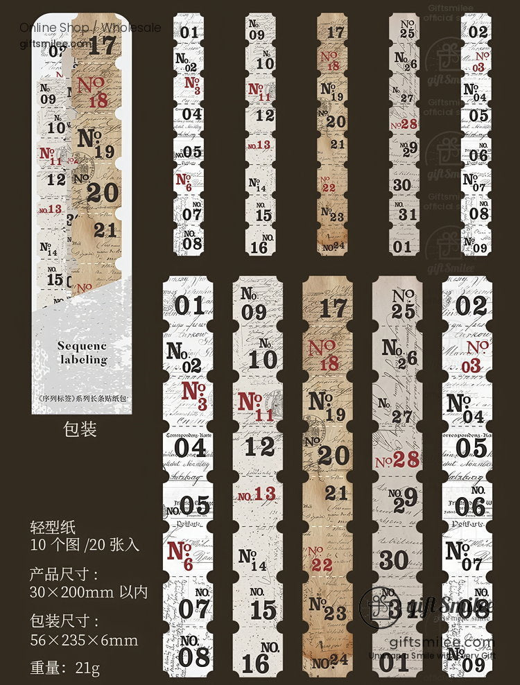 Vintagestyle number stickers with beige and white backgrounds bold black and red digits and distressed textures