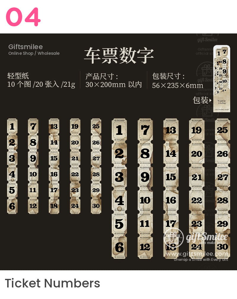 Vintagestyle beige paper stickers with bold black numbers 130 featuring antique textures and perforated ticket design