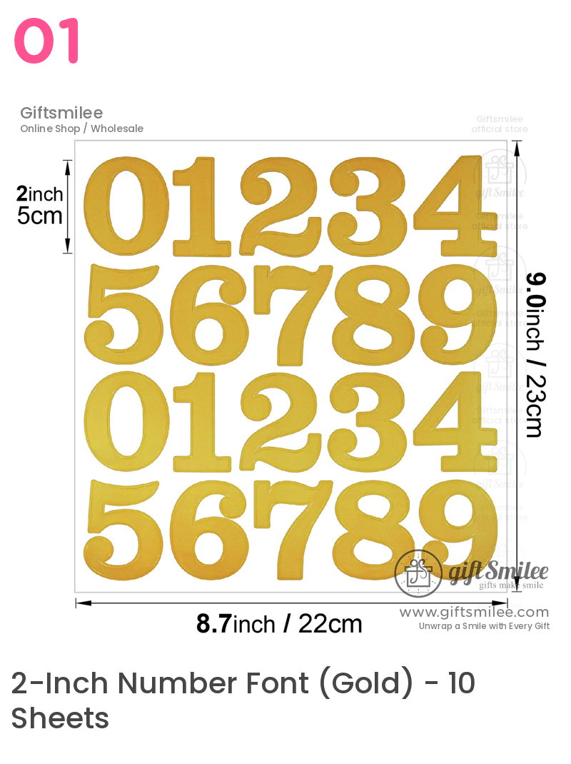 2-Inch Foil Gold Waterproof Adhesive Number Stickers | KS-SA-4366