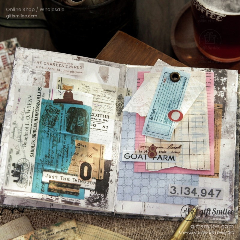 Vintage Ledger Print Adhesive Sheets Sticker Paper Pad | KS-SA-4380