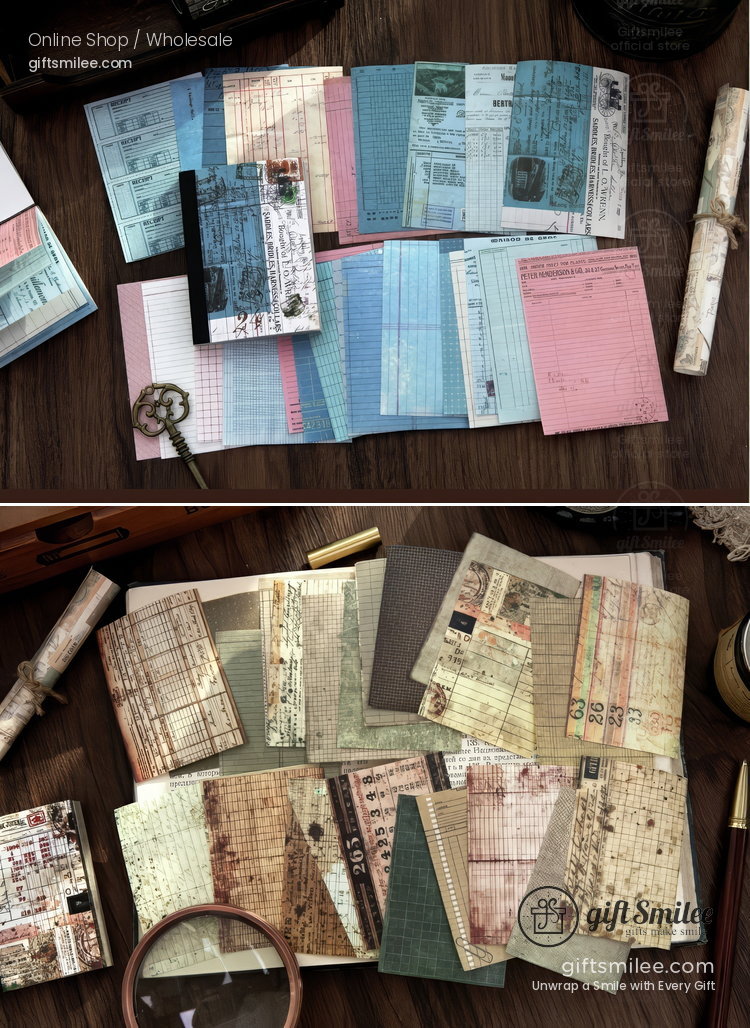 Vintage Ledger Print Adhesive Sheets Sticker Paper Pad | KS-SA-4380