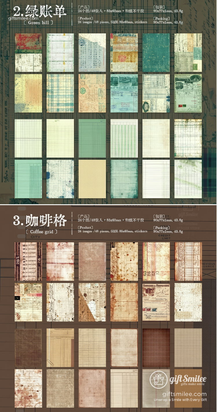 Vintage Ledger Print Adhesive Sheets Sticker Paper Pad | KS-SA-4380